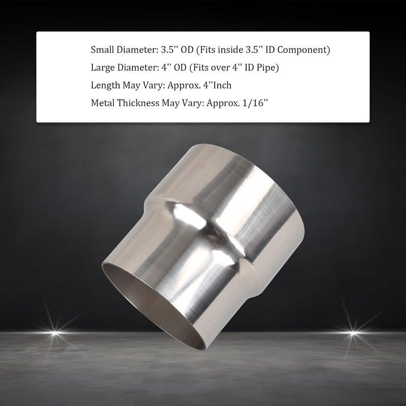 SSN Exhaust Pipe Reducer Component Adapter 3.5 Inch OD to 4.0 Inch OD Polished 304 Stainless Steel Universal OD 3.5" to OD 4.0" Exhaust Pipe Reducer Adapter 4 Inch Length-Pair 2Pcs - Image 3